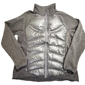 London Fog Mens XL Dark Gray Hybrid Puffer Jacket Down Fill Knit Sleeve Full Zip